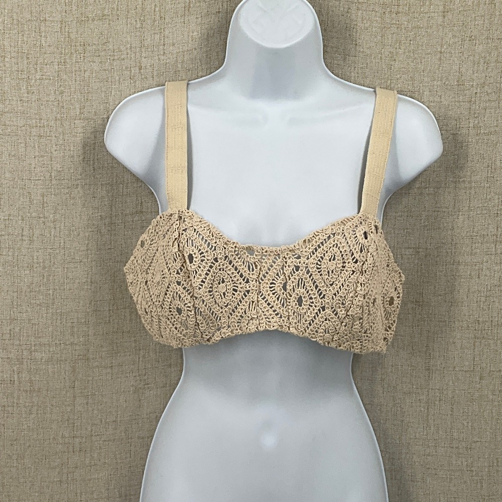 Zara Bralette Top Women Large Beige Crochet Knit Boho‎ Festival Coastal Textured